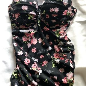 Victoria’s Secret 36D Black Pink Floral Shirred Padded Pleated Strapless…